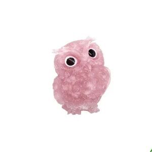 New!  Crushed Genuine Crystal Stone and Resin Owl in Rose Quartz